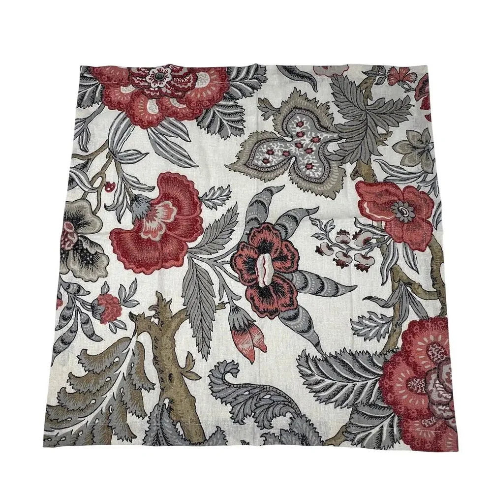 POTTERY BARN Floral Napkins Set of 4 Linen Cotton Red Gray Botanical 20x20